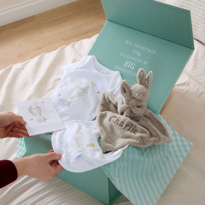 Personalised Hot Air Balloon New Baby Gift Set
