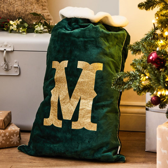 Personalised Initial Green Velvet Gift Sack