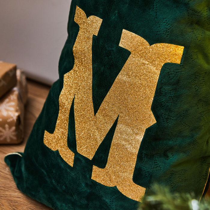 Personalised Initial Green Velvet Gift Sack