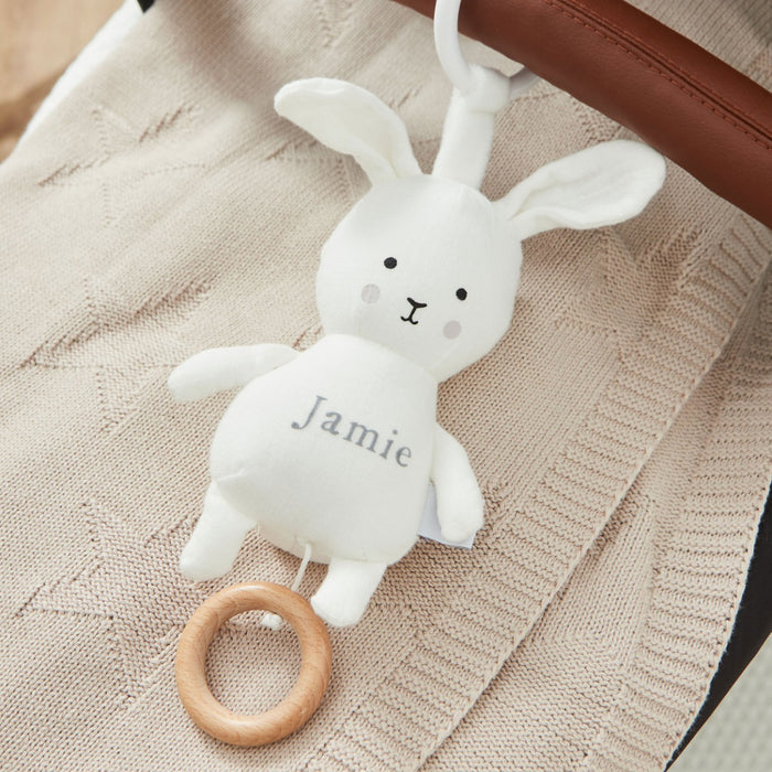 Personalised Jabadabado White Musical Bunny Pull Toy