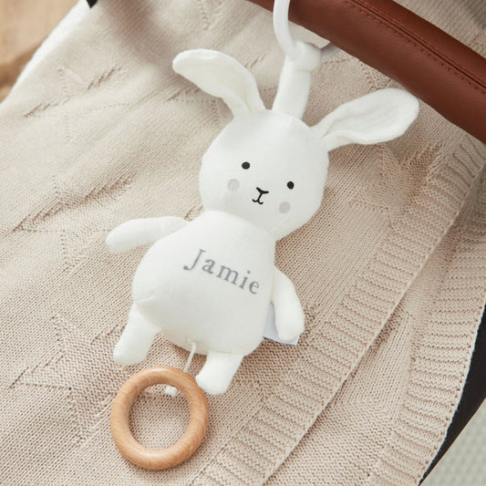 Personalised Jabadabado White Musical Bunny Pull Toy