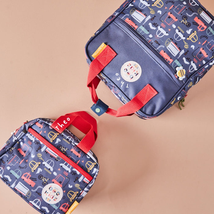 Personalised Just Bee Kids Transport Print Backpack & Lunch Bag Gift Set