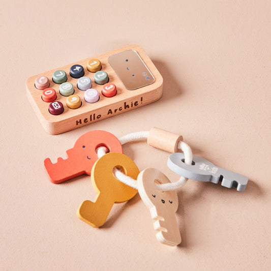 Personalised Just Bee Kids Wooden Phone & Keys Toy Set