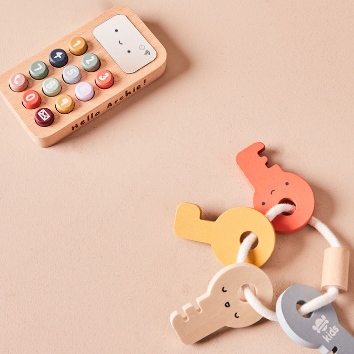 Personalised Just Bee Kids Wooden Phone & Keys Toy Set