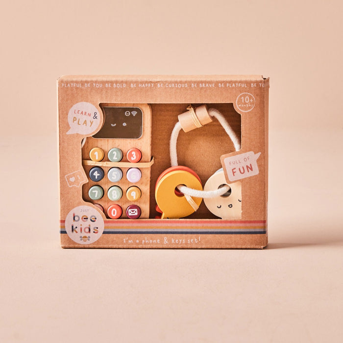 Personalised Just Bee Kids Wooden Phone & Keys Toy Set