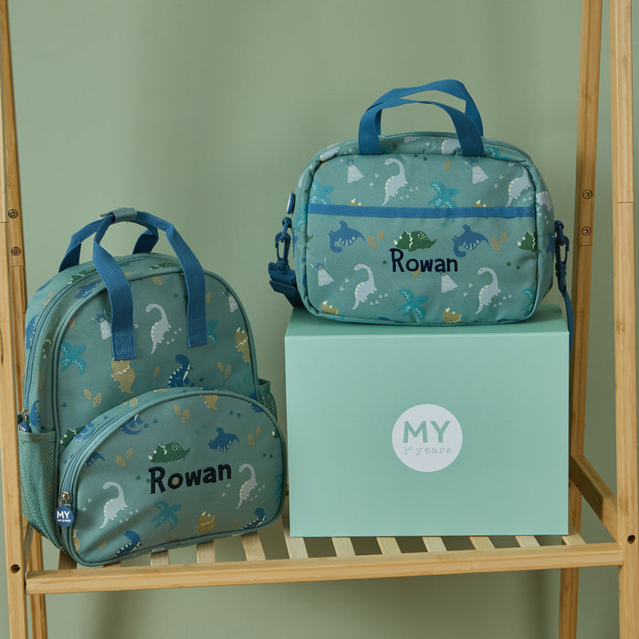 Personalised Khaki Dino Backpack & Lunchbag Set