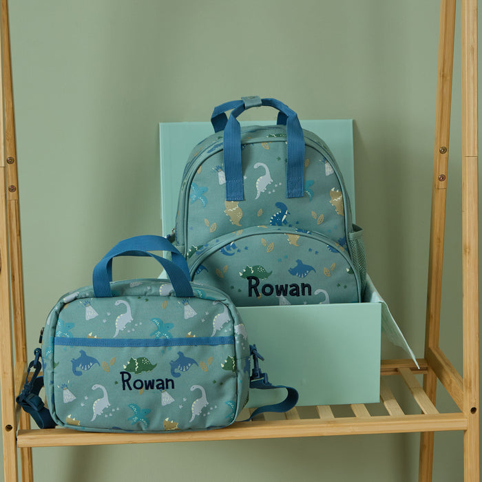 Personalised Khaki Dino Backpack & Lunchbag Set
