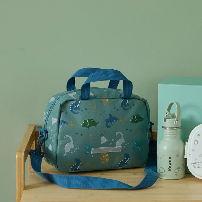 Personalised Khaki Dino Boxy Lunchbag