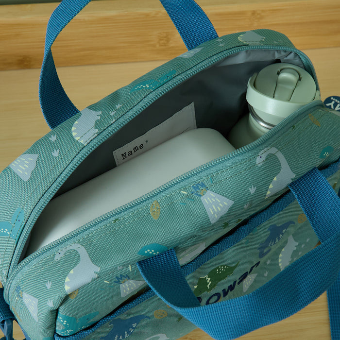 Personalised Khaki Dino Boxy Lunchbag