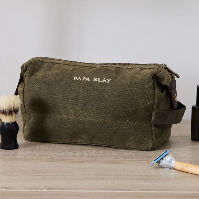 Personalised Khaki Green Mens Wash Bag
