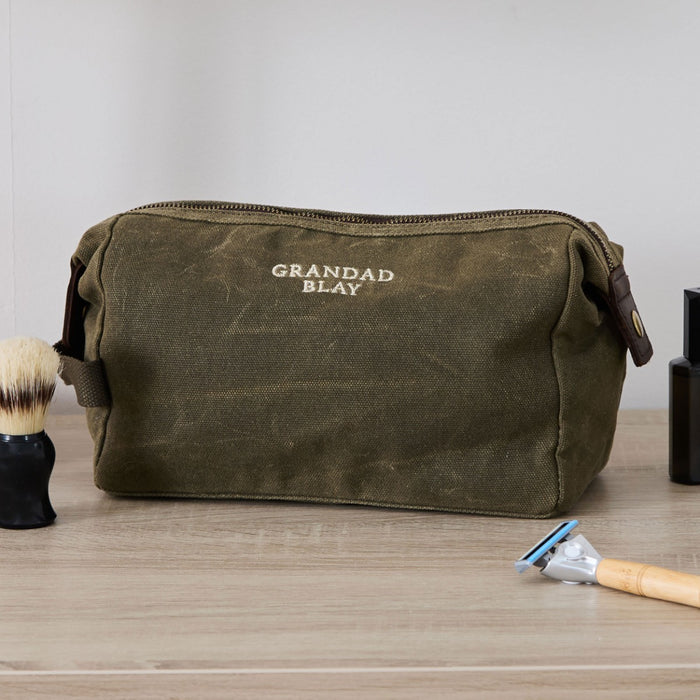 Personalised Khaki Green Mens Wash Bag