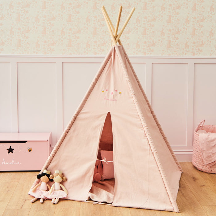 Personalised Kids Concept Bumblebee Embroidered Pink Tent