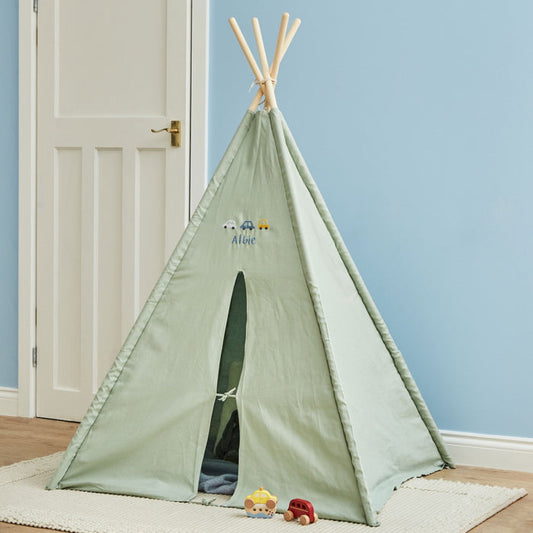 Personalised Kids Concept Car Embroidered Green Tent