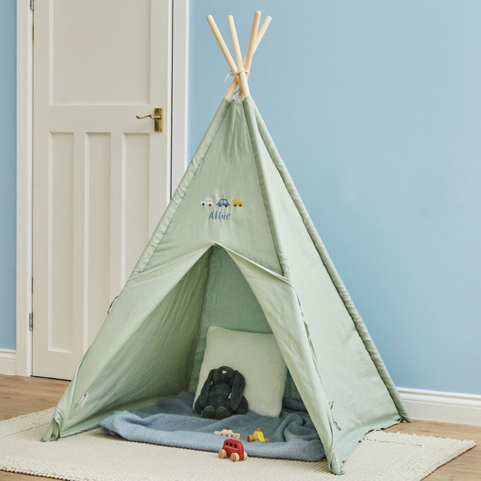 Personalised Kids Concept Car Embroidered Green Tent