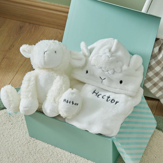 Personalised Lamb Snuggle and Cuddle Gift Set
