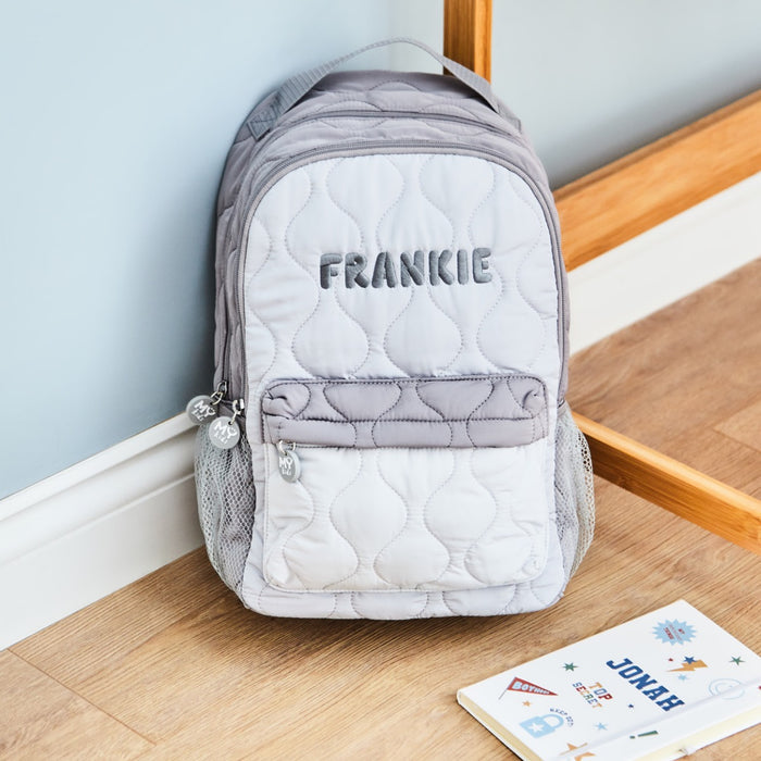 Personalised Large Grey Quilted Varsity Backpack