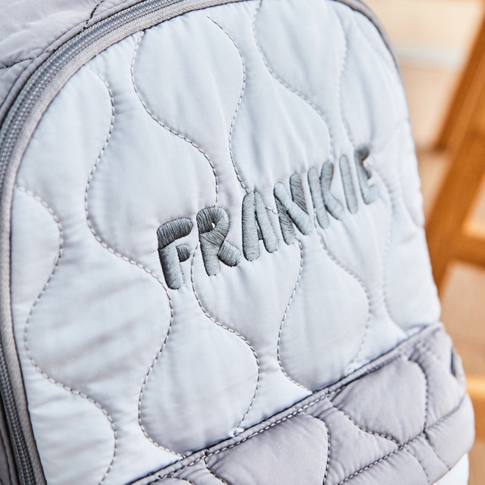Personalised Large Grey Quilted Varsity Backpack