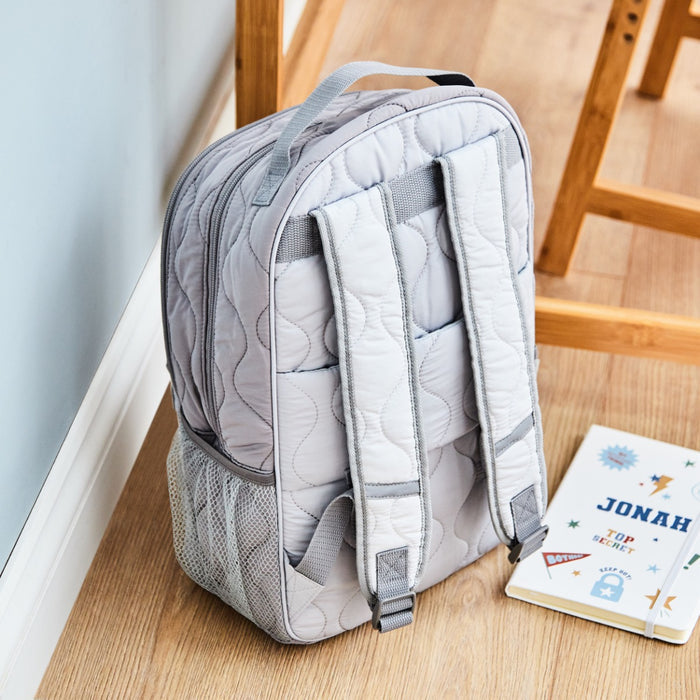 Personalised Large Grey Quilted Varsity Backpack