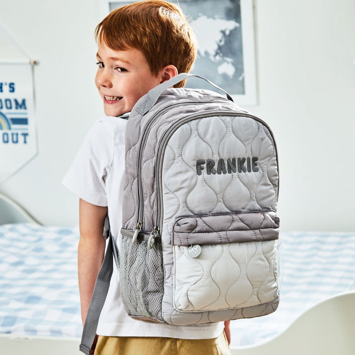 Personalised Large Grey Quilted Varsity Backpack