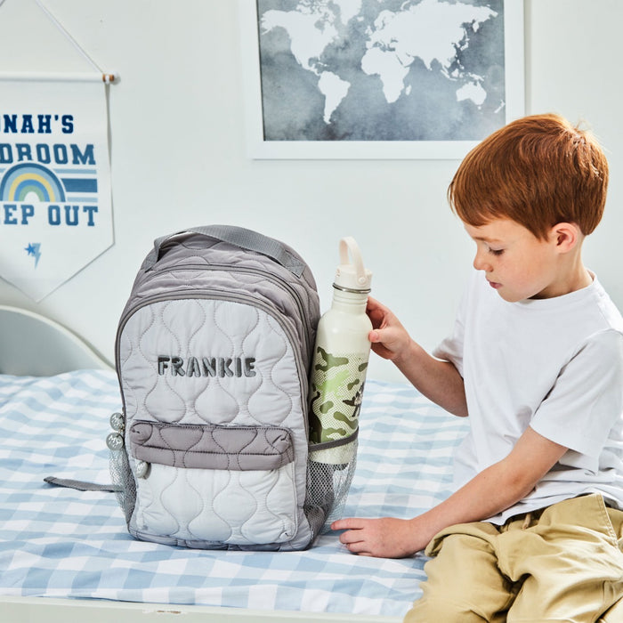 Personalised Large Grey Quilted Varsity Backpack