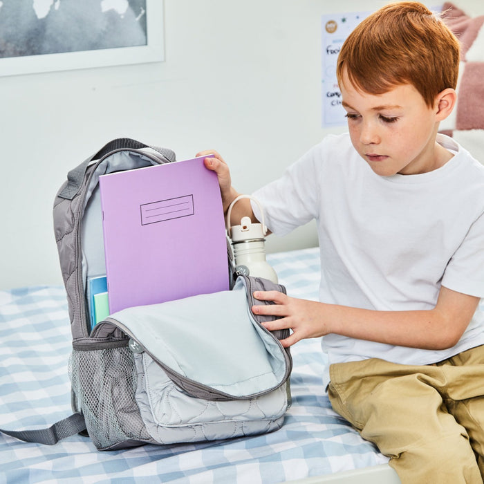 Personalised Large Grey Quilted Varsity Backpack