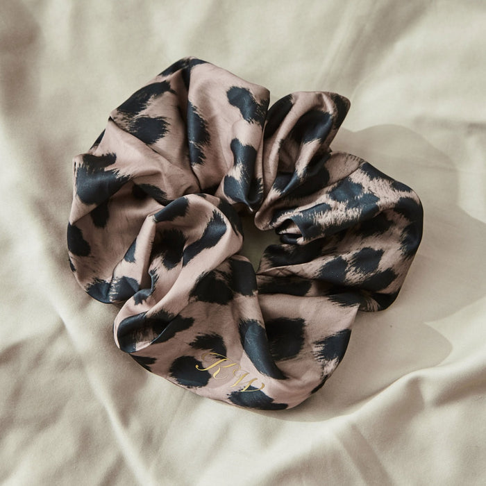 Personalised Large Leopard Print Satin Scrunchie by Made Yours