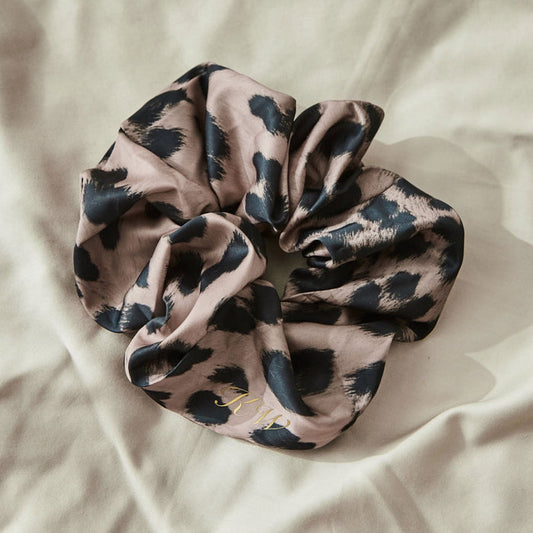 Personalised Large Leopard Print Satin Scrunchie by Made Yours