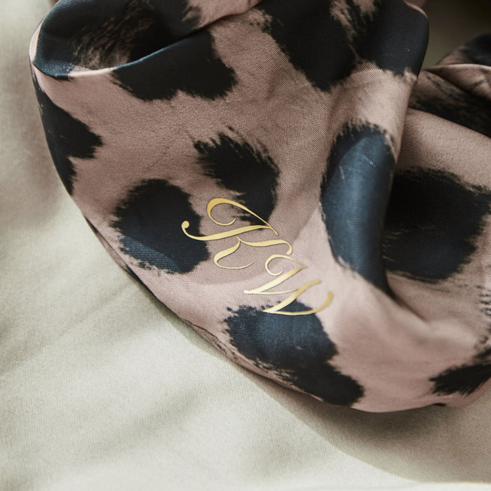 Personalised Large Leopard Print Satin Scrunchie by Made Yours