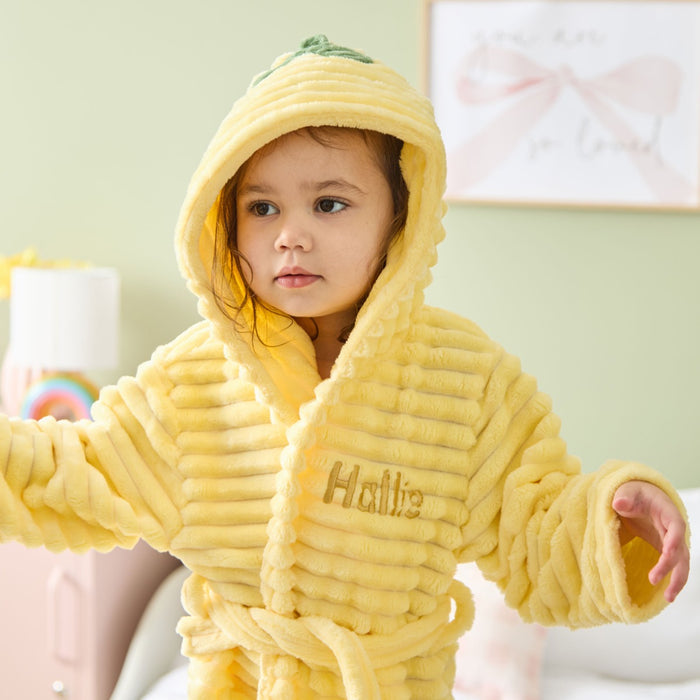 Personalised Lemon Ribbed Fleece Robe
