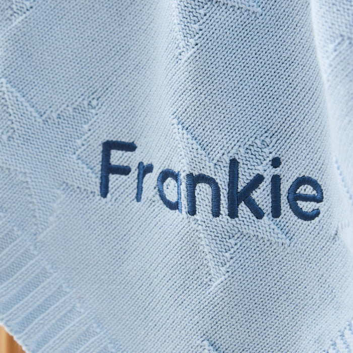 Personalised Light Blue Star Jacquard Baby Blanket for Giftset