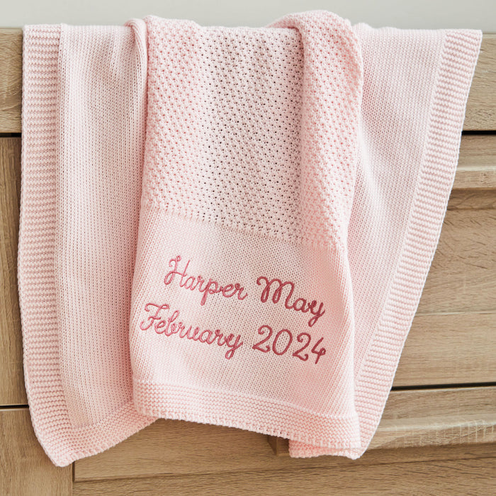 Personalised Light Pink Birthdate Baby Shawl