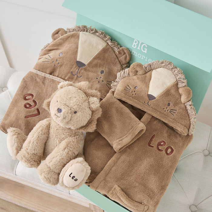 Personalised Lion Splash, Snuggle and Cuddle Set