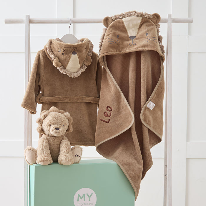 Personalised Lion Splash, Snuggle and Cuddle Set