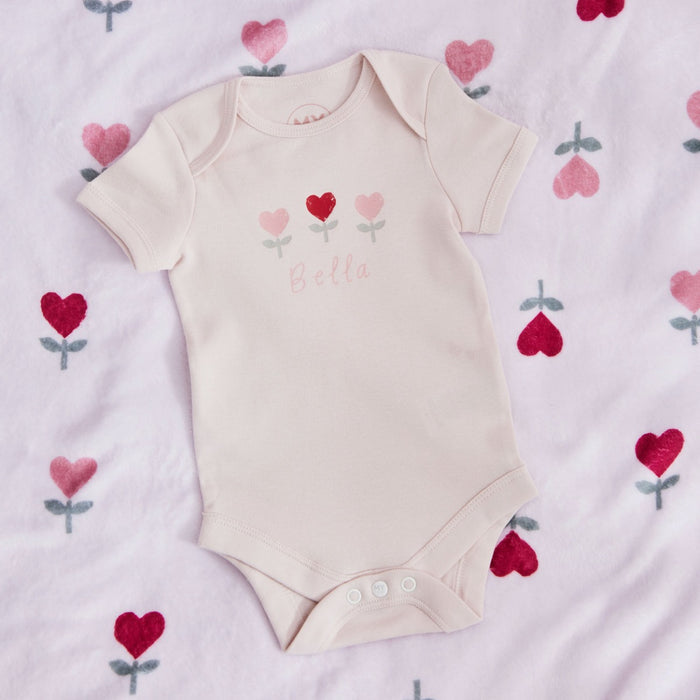 Personalised Little & Loved Three Tulips Pink Bodysuit