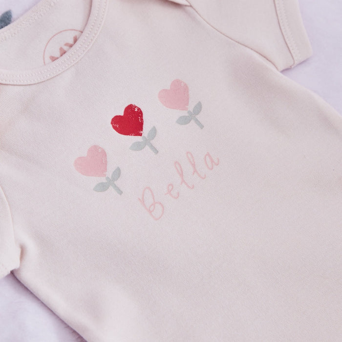Personalised Little & Loved Three Tulips Pink Bodysuit
