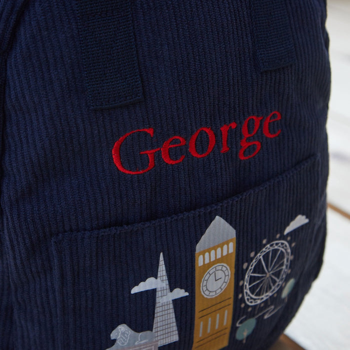 Personalised London Navy Cord Mini Backpack
