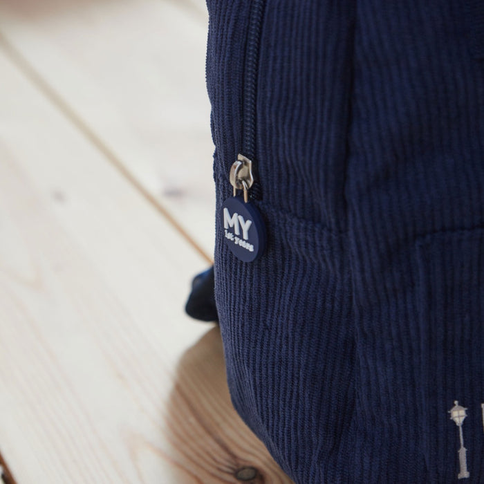 Personalised London Navy Cord Mini Backpack
