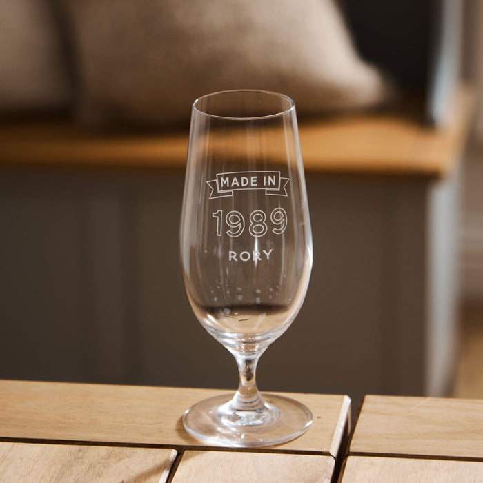 Personalised Made In Year Beer Glass