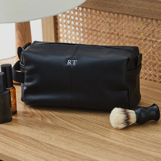 Personalised Men's Embroidered Black Wash Bag by Made Yours