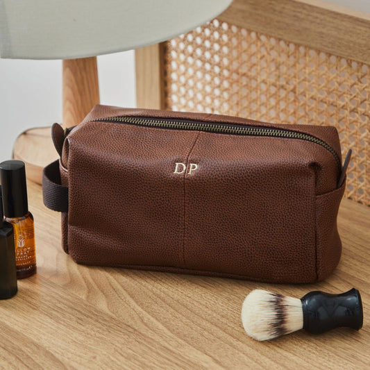 Personalised Men's Embroidered Tan Wash Bag by Made Yours