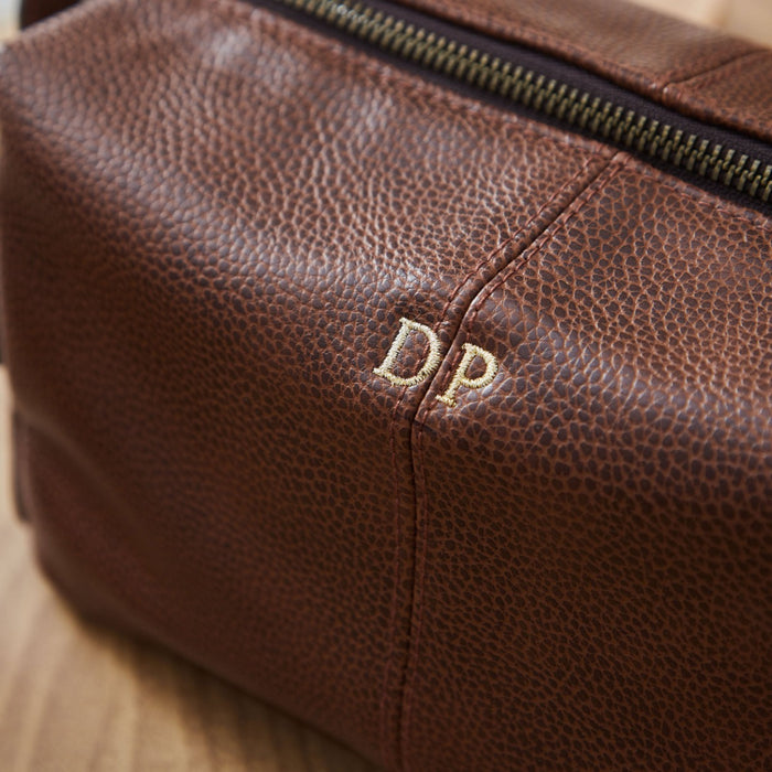 Personalised Men's Embroidered Tan Wash Bag by Made Yours