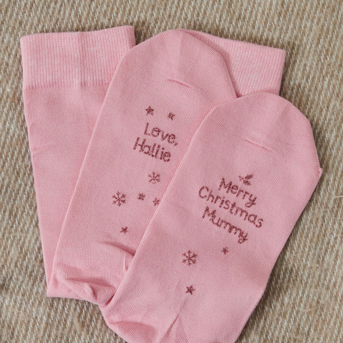 Personalised Merry Christmas Pink Socks