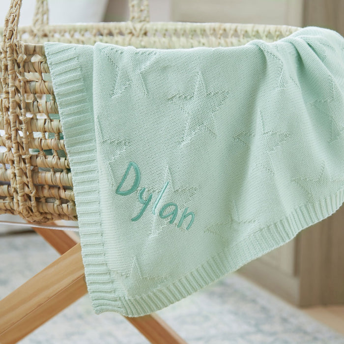 Personalised Mint Star Jacquard Blanket
