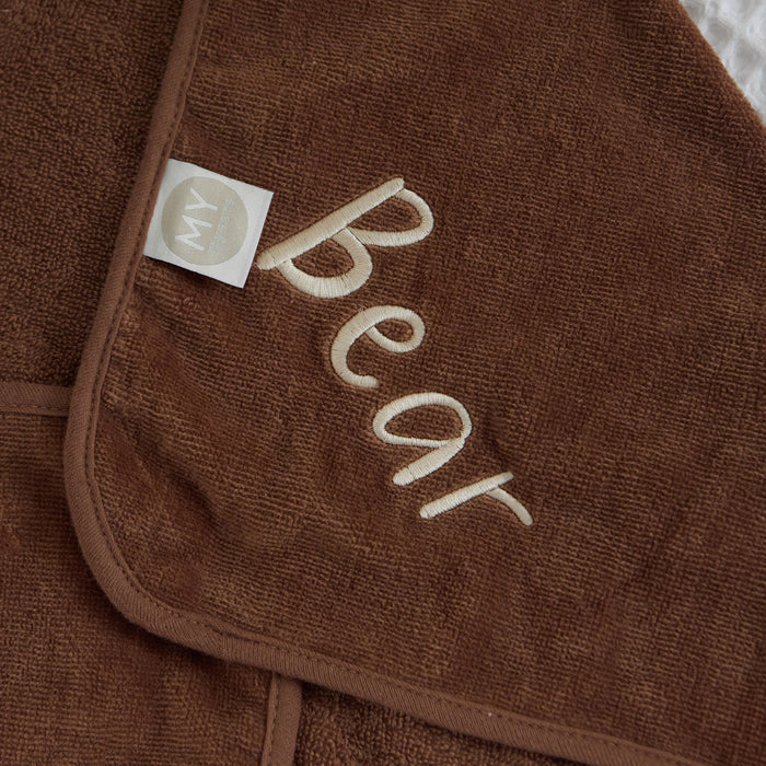 Personalised Mocha Bear Curved Hooded Towel