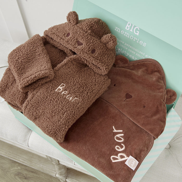 Personalised Mocha Bear Splash and Snuggle Gift Set