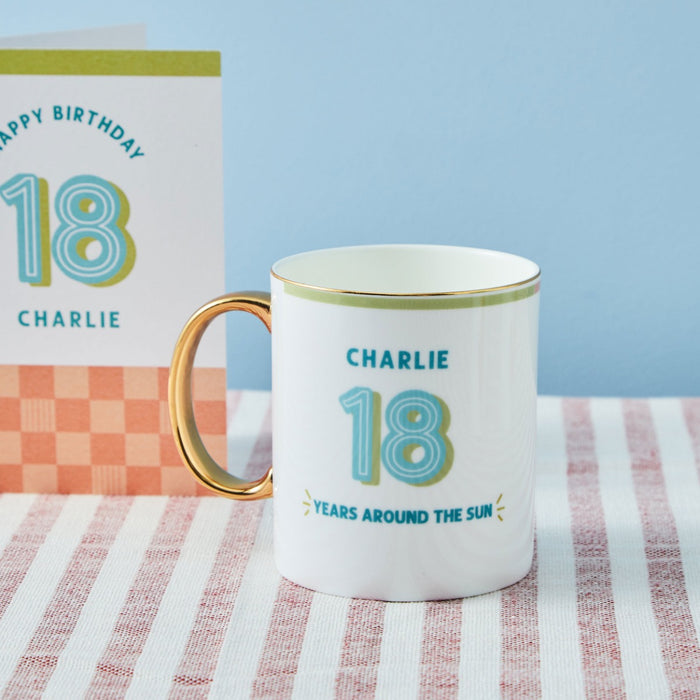 Personalised Modern Milestone 18th Birthday Golden Handle Fine China Mug