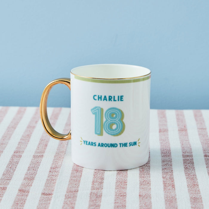 Personalised Modern Milestone 18th Birthday Golden Handle Fine China Mug
