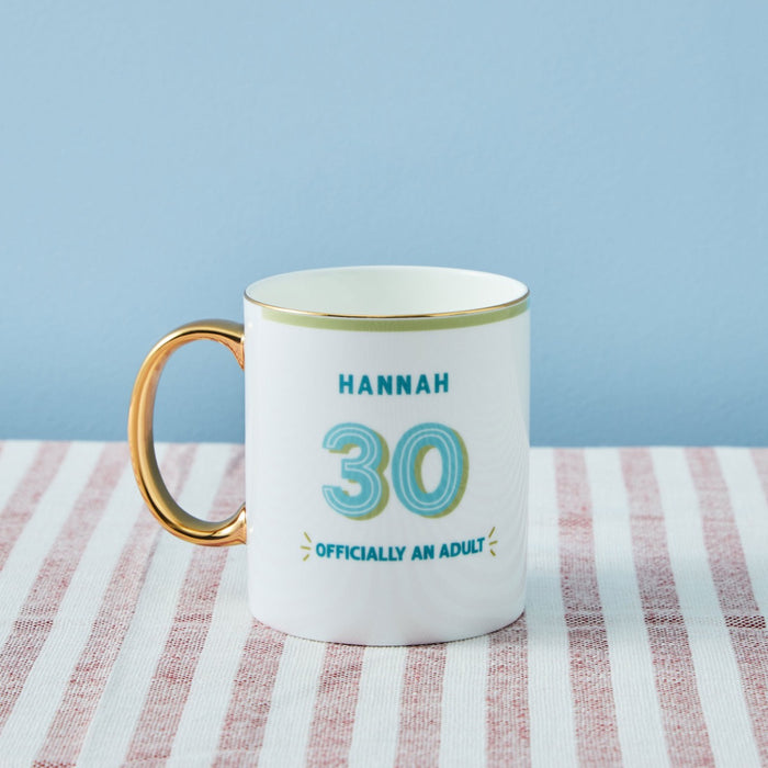 Personalised Modern Milestone 30th Birthday Golden Handle Fine China Mug
