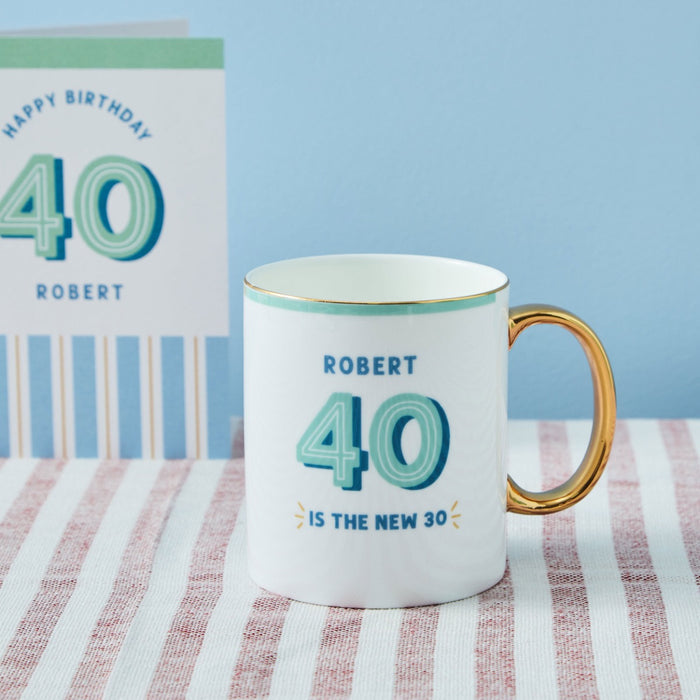 Personalised Modern Milestone 40th Birthday Golden Handle Fine China Mug