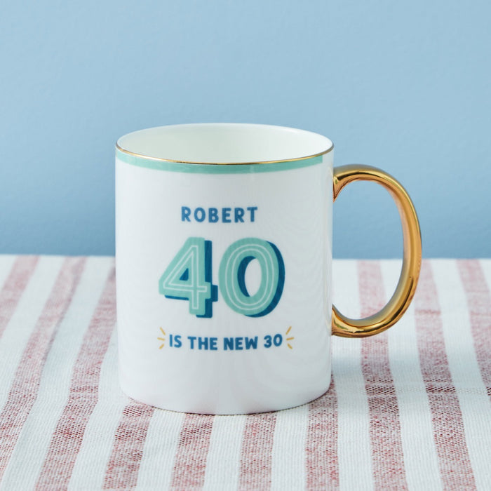 Personalised Modern Milestone 40th Birthday Golden Handle Fine China Mug